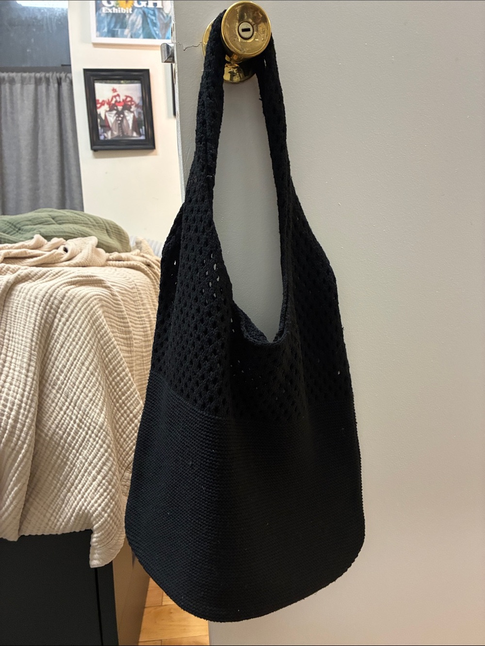Black Crochet Shoulder Bag - Women's Everyday Tote